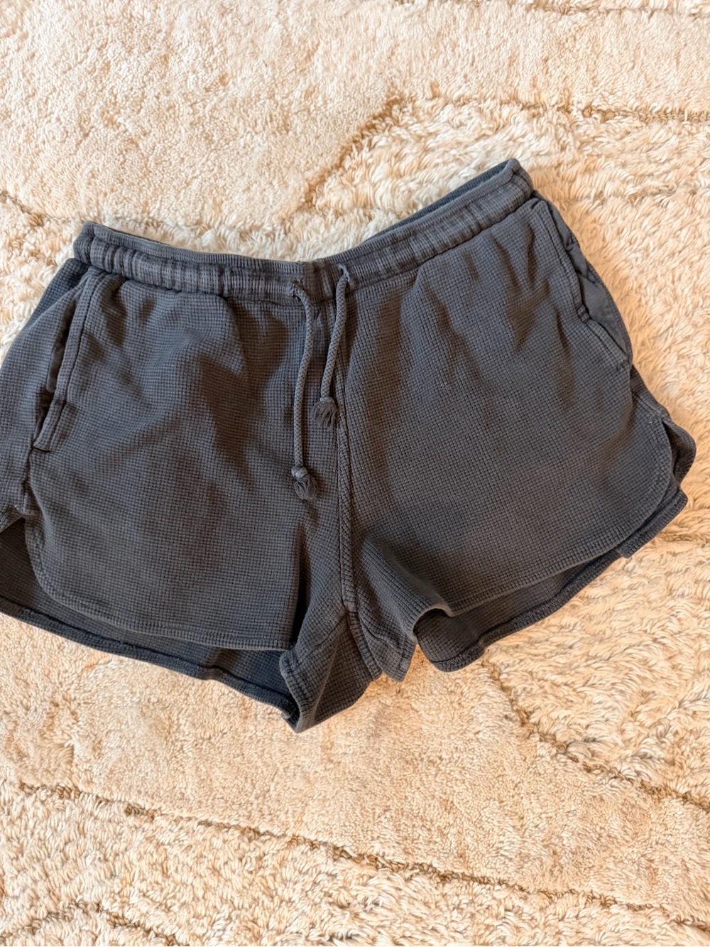 Brandy Melville Charcoal Waffle Knit Drawstring Shorts